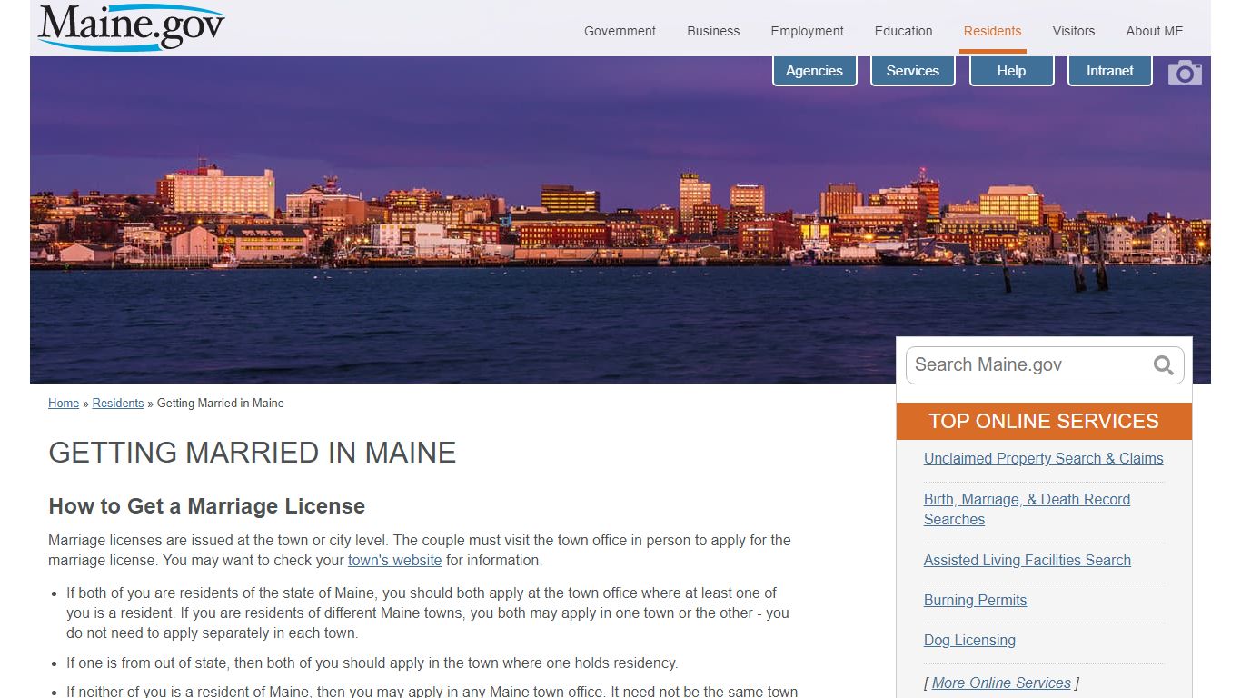 Maine.gov: Residents: Getting Married in Maine